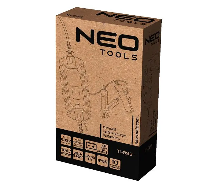 Neo Tools Зарядний пристрій автоматичний, 10А/160Вт, 3-200Ач, для автомобільних акумуляторів AGM/GEL - фото 2