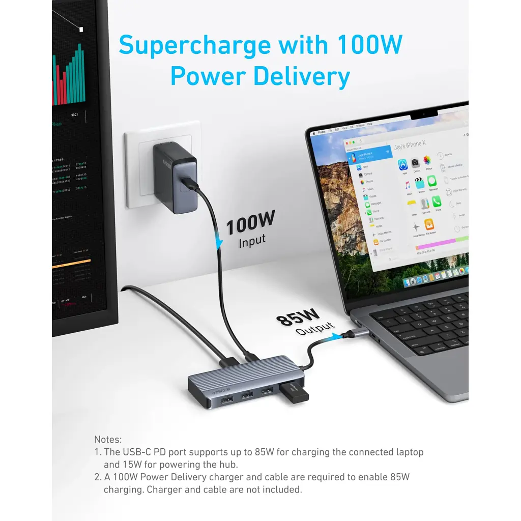 Концентратор USB-C 7-in-1 1xUSB-C PD100W + 2xHDMI + 4xUSB-A black Anker (A83740A2) - фото 3