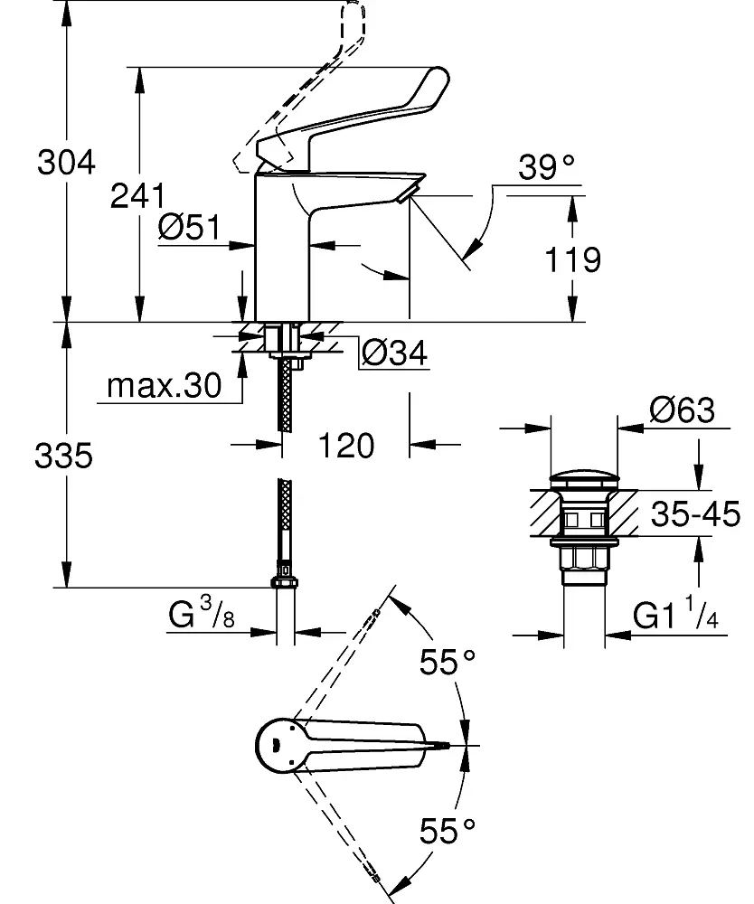 Змішувач для умивальника M-size для медичних установ Grohe Eurosmart New 23983003, Хром - фото 4