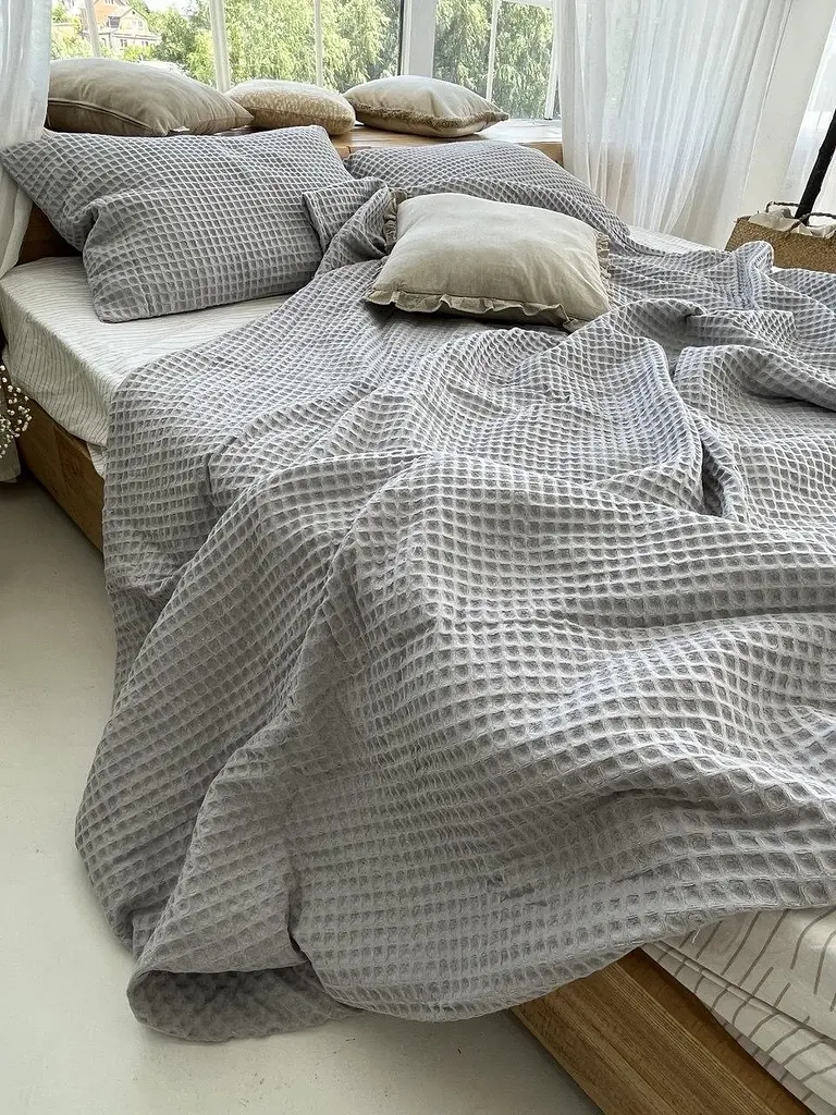 Покривало Zeintex Greece вафельне бавовняне світло-сіре 230х300 см - фото 4