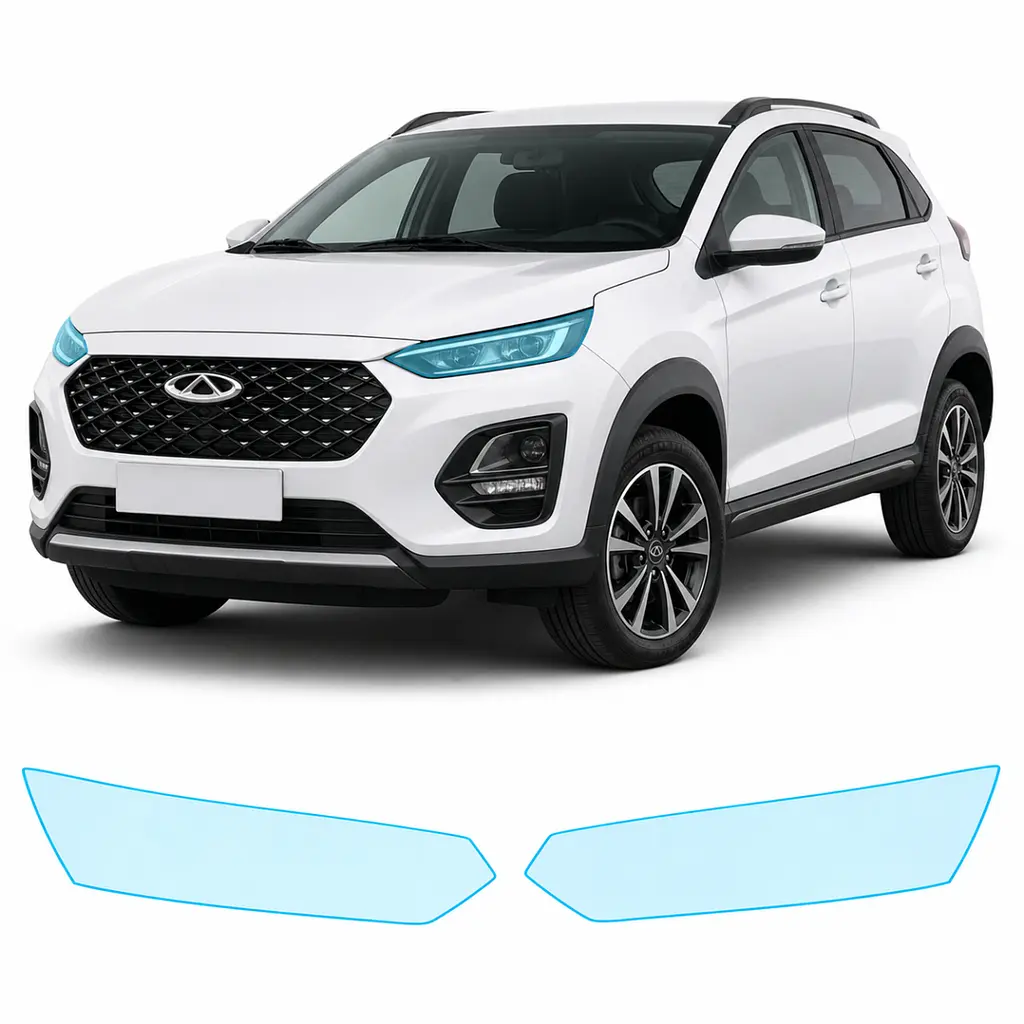 Антигравійна захисна бронеплівка за лекалами для Chery Tiggo 2 Pro I 2022- оптика (фари та ПТФ)