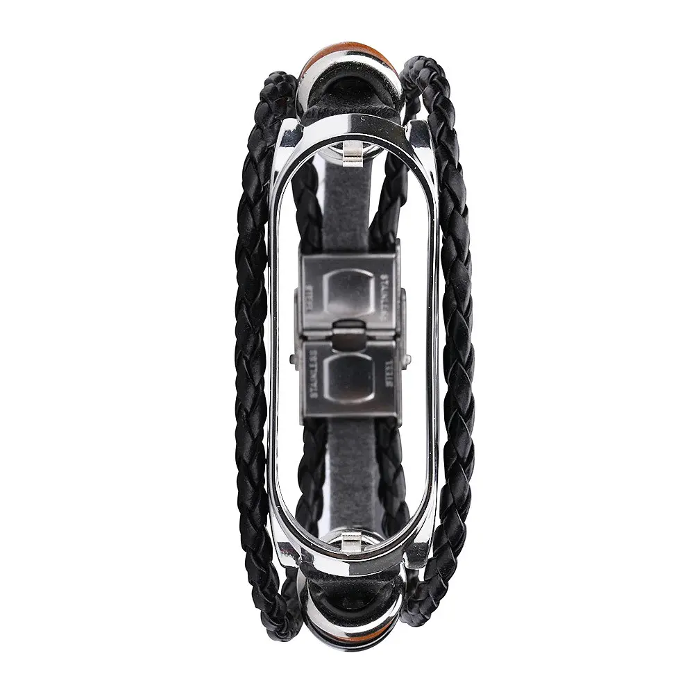 Ремешок винтажный Carprie для фитнес-браслета Xiaomi Mi Band 5 и 6 Type A Black silver - фото 5