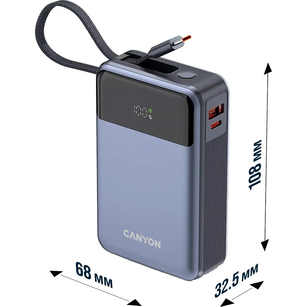 Батарея універсальна Canyon 20000mAh OnPower 600 PD/65W built-in cable Dark Grey (CNS-CPB600DG) - фото 7