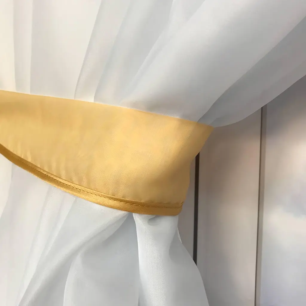 Короткий тюль для кухні золотисто-білого кольору на тасьмі 1,7м на 3м. ALBO pbe0052822 - фото 3