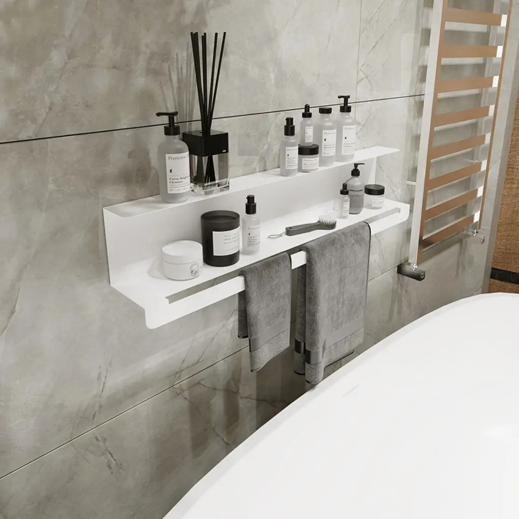 Полиця в ванну кімнату Nice & Cozy Towel shelf з тримачем для рушників біла - фото 2