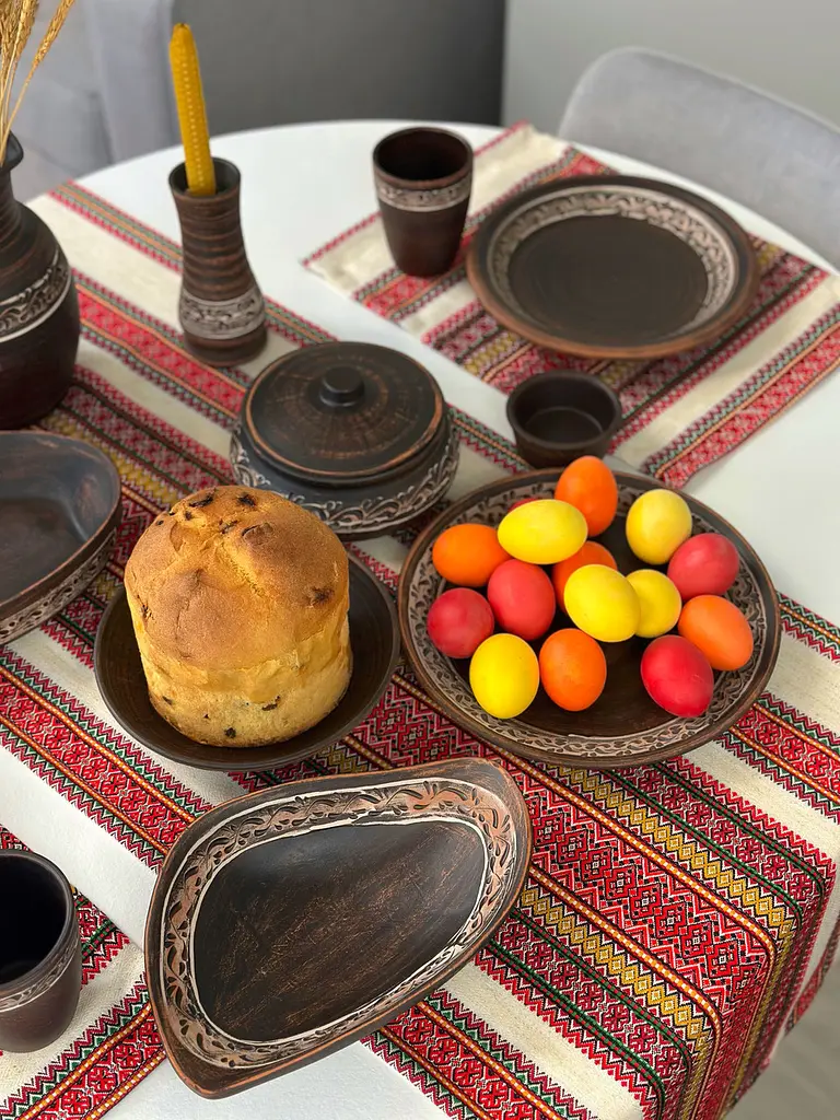 Пасхальний столовий сервіз керамічного (глиняного) посуду на 6 осіб Ангоб - фото 9