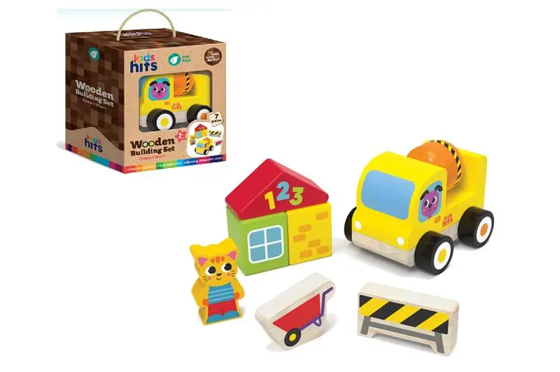 Дерев'яний конструктор блоковий і машинка бетонозмішувача Wooden Building Set Cement Mixer Kids hits KH20/017 в коробці 16х19х10,3см