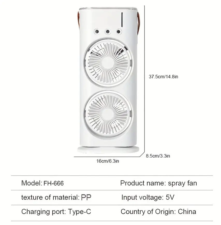 Портативный вентилятор Voltronic T1818, увлажнение, подсветка, Air Cooler Fan White - фото 5