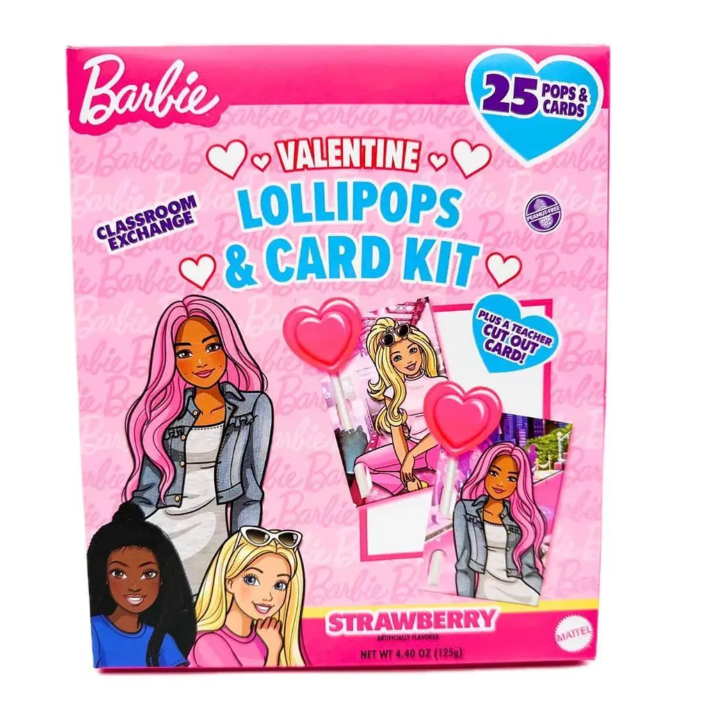 Льодяники на паличці Barbie Valentine Lollipop and Card Kit 25шт, 125г
