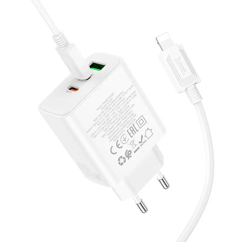 Зарядний комплект Hoco C126a Pure power three-port 40 W з кабелем USB-C USB-C - фото 3