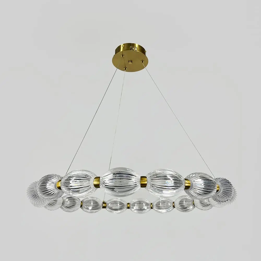 Led люстра с прозрачными рельефными шариками в кольцевой латунном корпусе Ø 68 см | Line F | Ст. MJ343-680 AB+CL - фото 5