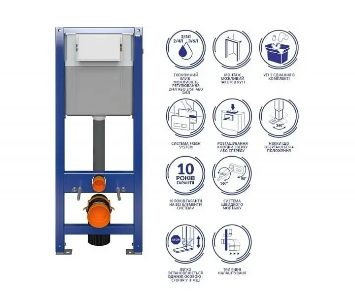 Інсталяція Cersanit AQUA 22 QF з кнопкою INTERA + унітаз MODUO із сидінням Slim 30412 - фото 7
