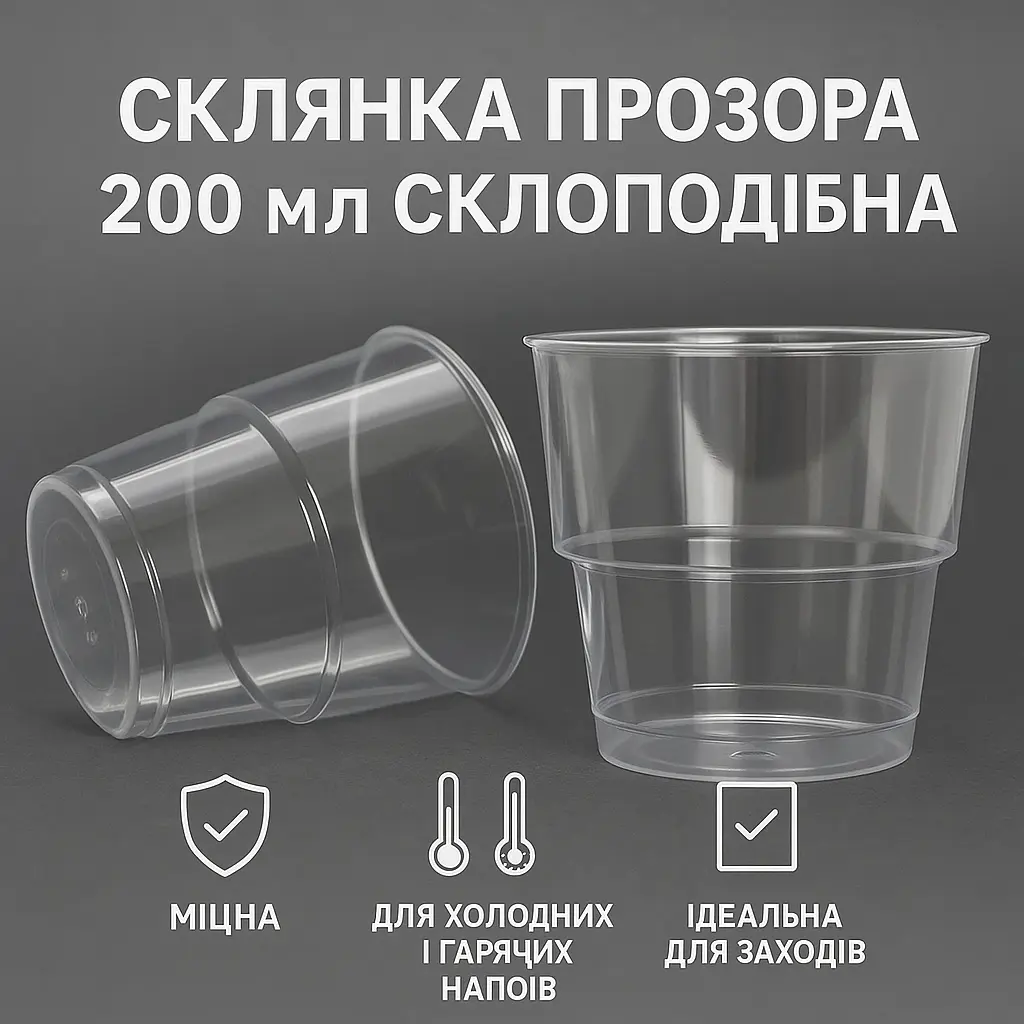 Склянка одноразова склоподібний 200 мл прозорий, 25 шт, для напоїв, кейтерингу, HoReCa - фото 2