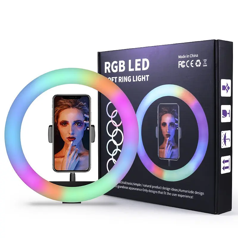 Кільцева світлодіодна LED лампа RIAS RGB-260 з тримачем, USB, управління на проводі 26 см - фото 4