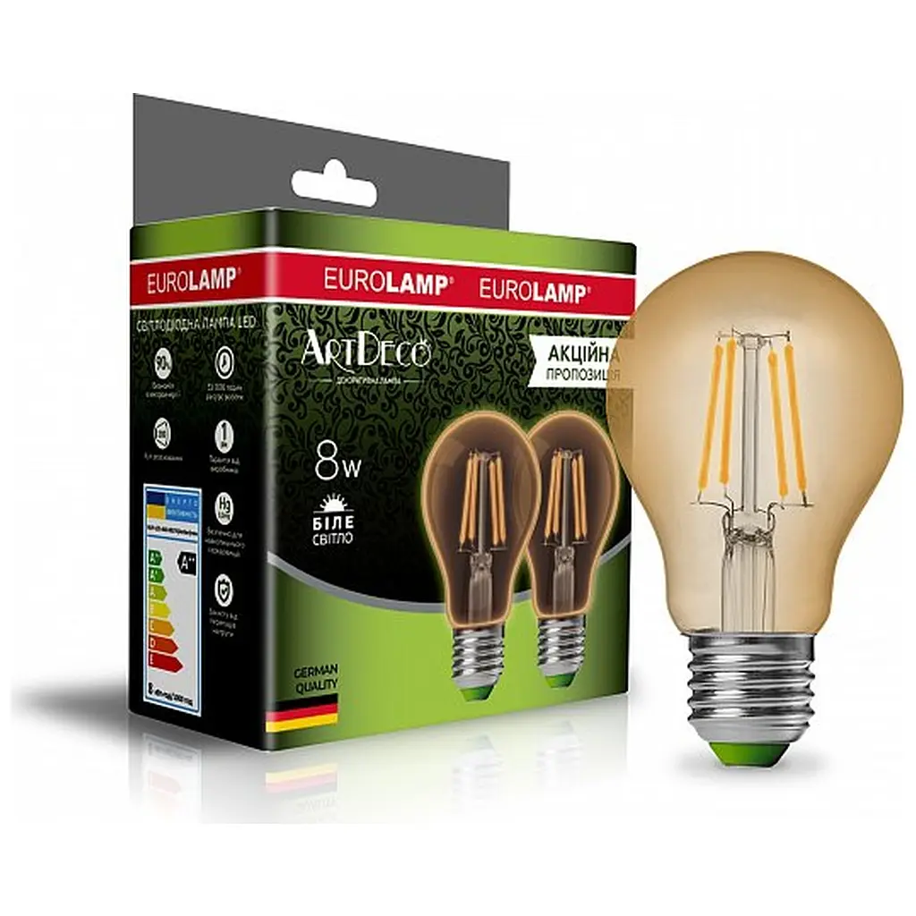 Лампочка Eurolamp LED А60 800 Lm E27 4000K 2шт (MLP-LED-A60-08274(Amber)new) - фото 2