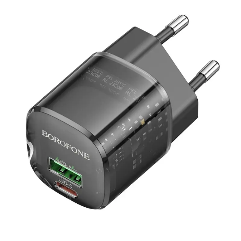 МЗП Borofone BN17 Sunlight PD20W+QC3.0 (1USB-A/1C) Transparent black - фото 2