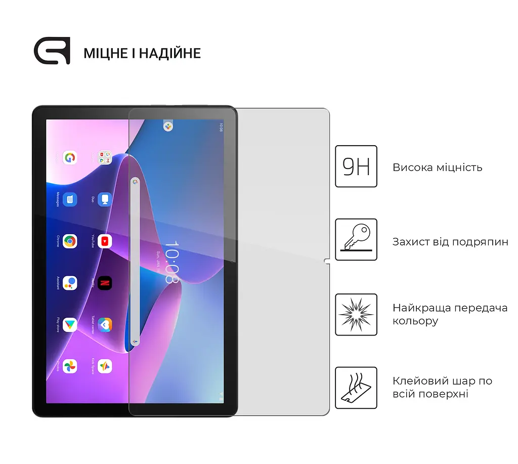 Захисне скло для планшета Lenovo Tab M10 (3rd Gen) TB328, Glass.CR, загартоване скло 9H, 2.5D, повне проклеювання, з олеофобним покриттям, проста установка та сумісність з чохлами всіх типів (Case friendly), ArmorStandart (ARM63745) - фото 2