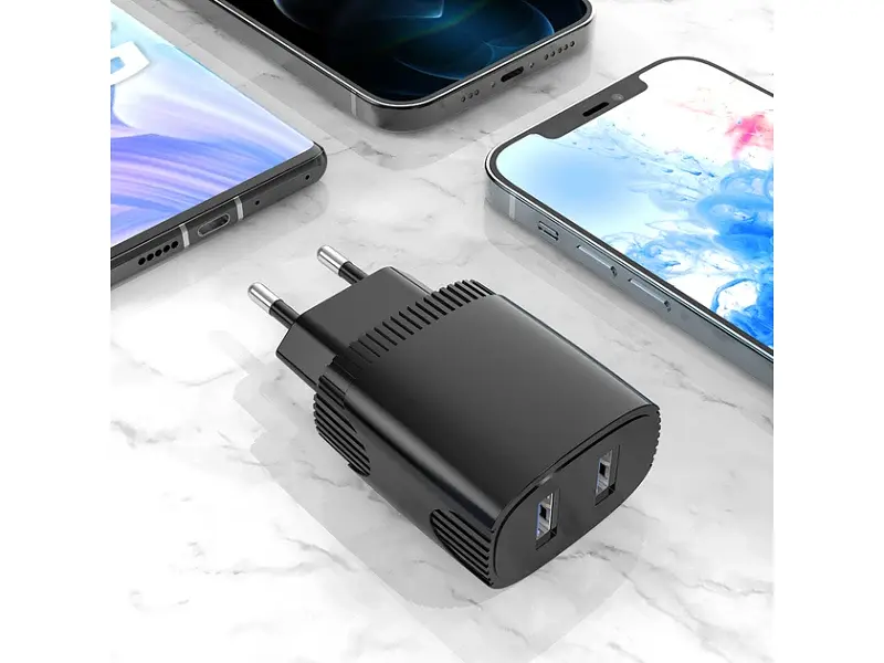 Мережевий зарядний пристрій Aspor A811 (2USB/2.4 A) Black - фото 3