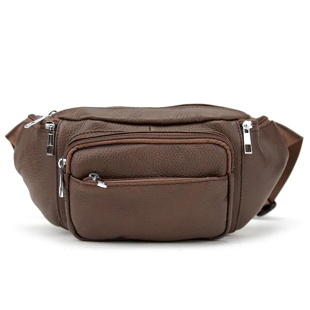 Містка шкіряна сумка на пояс коричнева Tiding Bag M56-2030C - фото 9