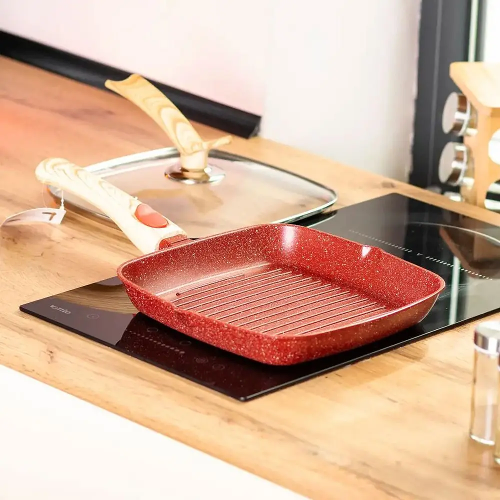 Сковорода-гриль MGC 24 см с антипригарным покрытием и съемной ручкой, красный MGC HP-4-461R - фото 2