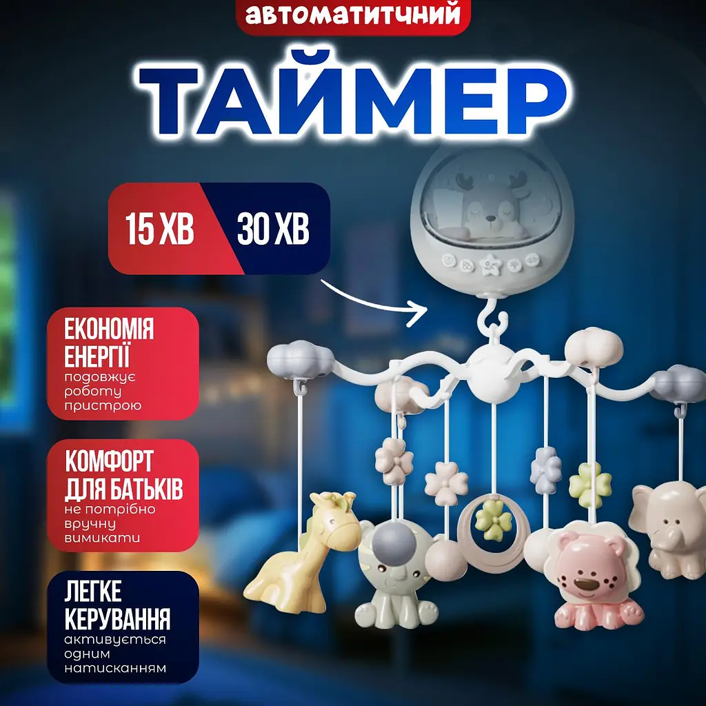 Мобіль на ліжечко з пультом, дитяча карусель для новонароджених немовлят мобілі 2 в 1 з таймером, колискові та звуки (сolombokid 5033A) - фото 11