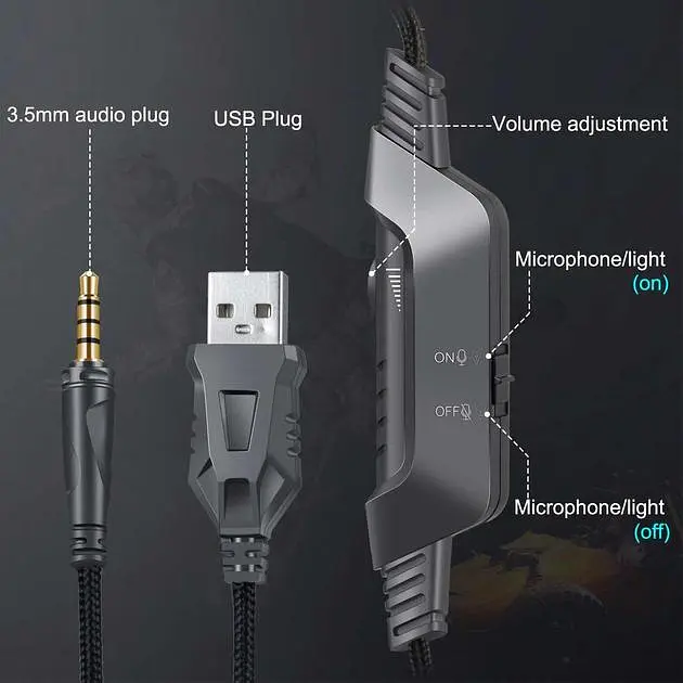 Дротова ігрова гарнітура Onikuma Gaming with LED K6, USB, 3.5mm, 2m, black-blue - фото 4