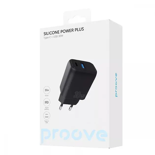 Зарядный адаптер блока питания Proove Silicone Power Plus 30 W (Type-C+USB) WCSP3011001 черный - фото 6