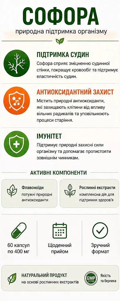 Софора японська екстракт 400 мг, 60 капсул — при важкості в ногах і сидячій роботі для підтримки судин, з рутином, BEKANDZE - фото 4