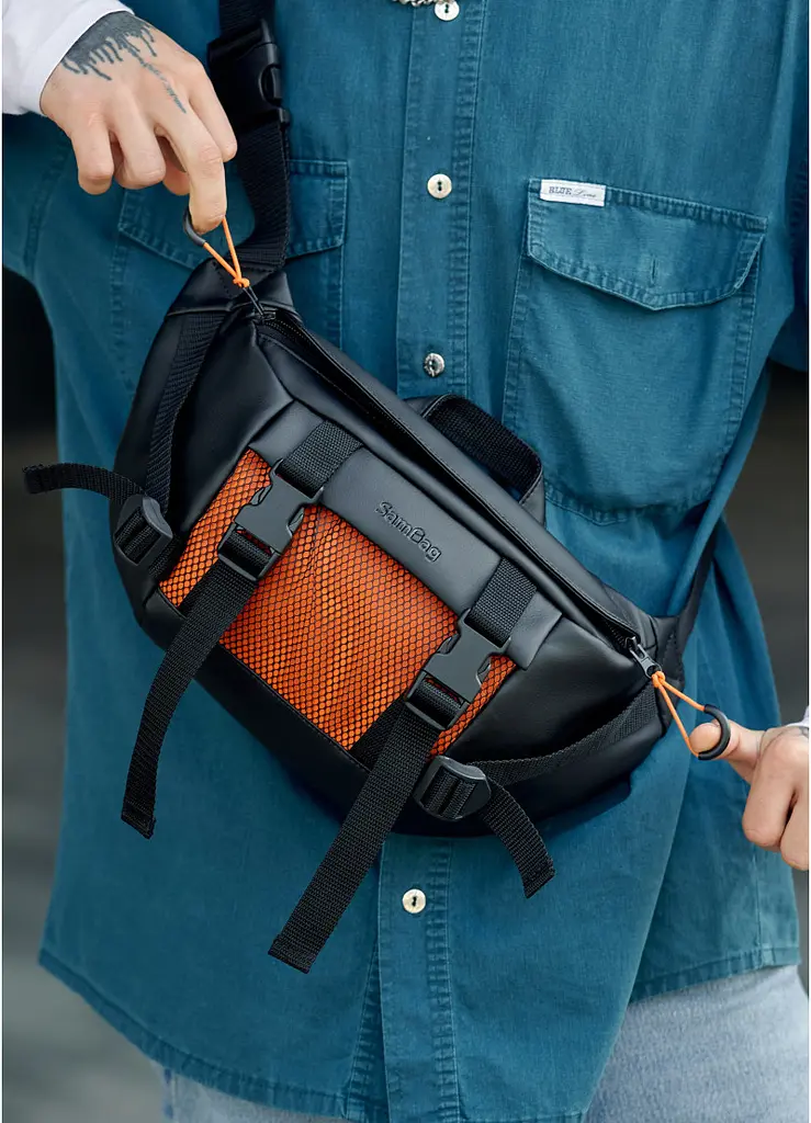 Чоловіча сумка бананка Sambag Dynamicdart чорно-помаранчева 38 × 21 × 7 см (80411129m) - фото 7