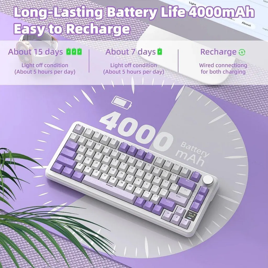 Клавиатура Attack Shark X85 Pro RGB Linear Blueberry Switches Wireless (AS-6972792471105-L) Lavender (G-000004028) - фото 5