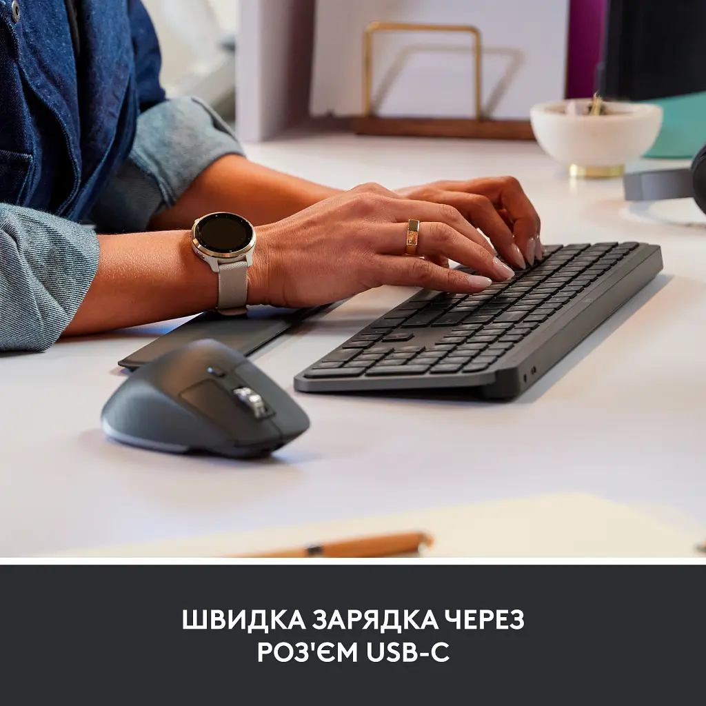 Комплект Logitech MX Keys for Business UA Graphite + Desk Mat Studio Series Mid Grey (MX920-010933) - фото 9