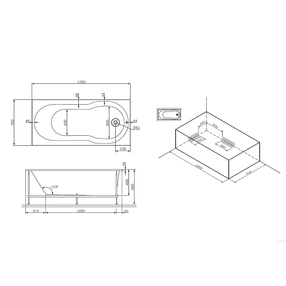 Ванна акриловая Am.Pm X-Joy 150x70 см белый W88A-150-070W-A, Белый - фото 7