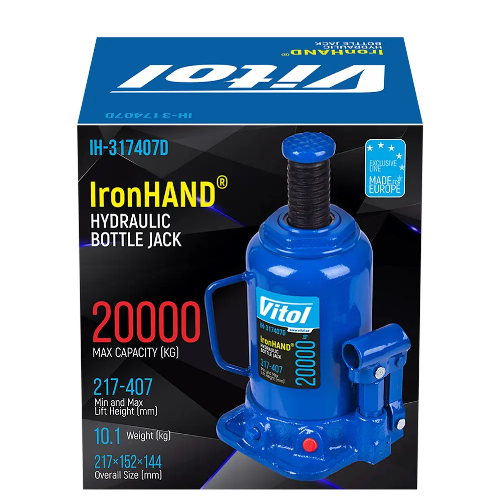 Домкрат гідравлічний 20т Висота підйому 217-407 мм 9,7 кг Iron Hand в коробці (IH-317407D) - фото 4