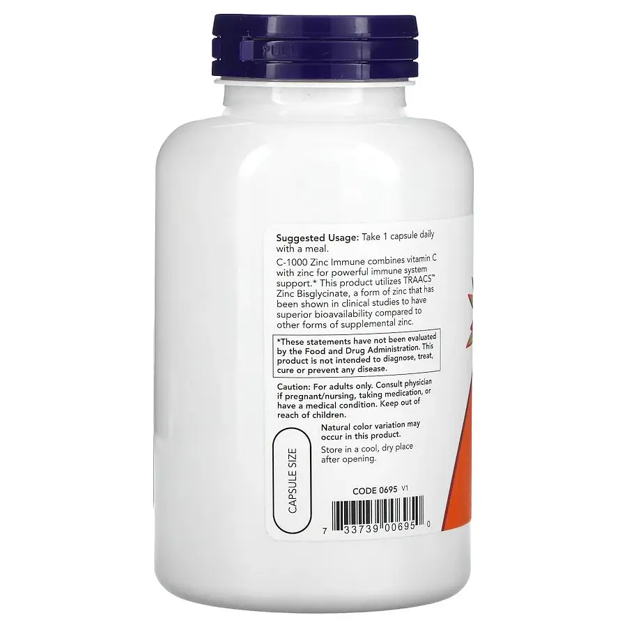 Вітамін С та цинк NOW Vitamin C-1000 & Zinc Immune, 180 вегакапсул для покращення  імунної системи - фото 3