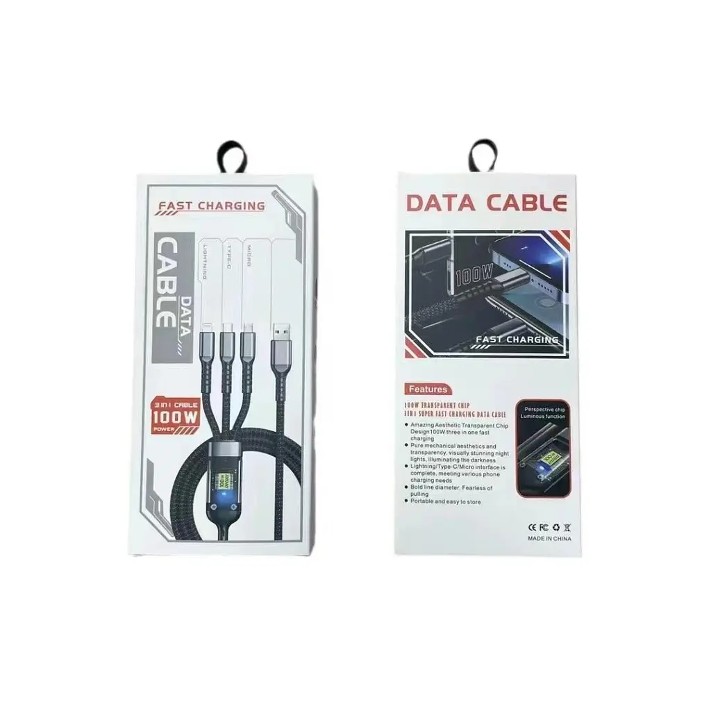 Дата кабель USB 2.0 AM to Lightning + Micro 5P + USB-C 1.2m 100W nylon black XoKo (SC-3100) - фото 4