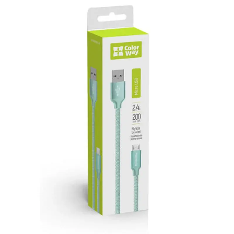 Дата кабель USB 2.0 AM to Micro 5P 2.0m mint ColorWay (CW-CBUM009-MT) - фото 4
