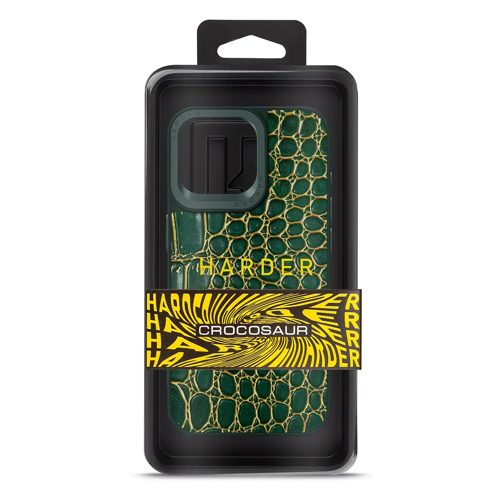 Кожаный чехол для Apple iPhone 15 Pro Max, Harder Crocosaur, зеленый, термополіуретан ТПУ + экокожа с текстурой крокодила, панель, защита корпуса, противоударный, микрофибра, рамка вокру камеры, защита всего корпуса, (ARM76708) - фото 3