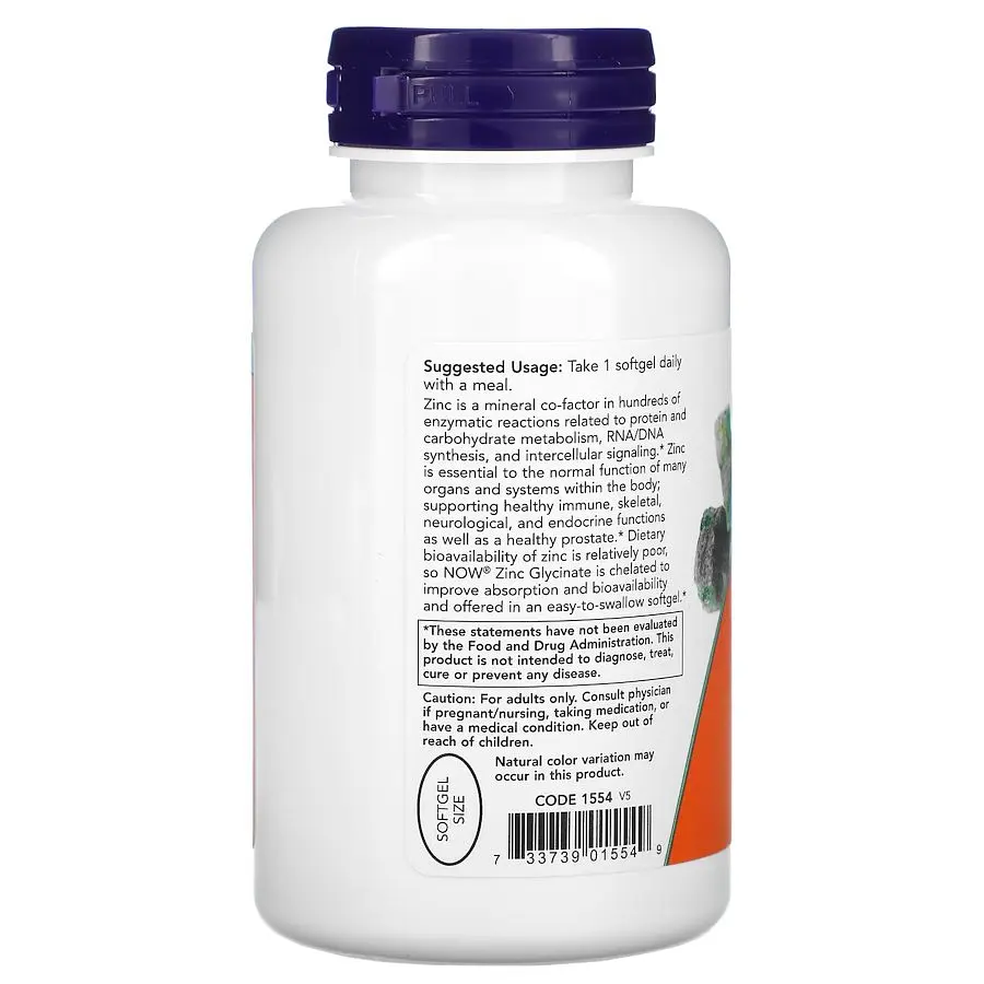 Вітаміни та мінерали NOW Zinc Glycinate 30 mg, 120 капсул - фото 3