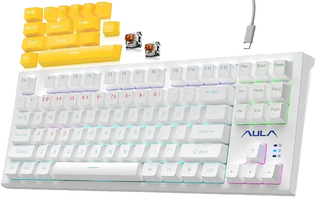 Клавіатура Aula F3032 Dark Yellow keys RGB White (6948391201757) - фото 2