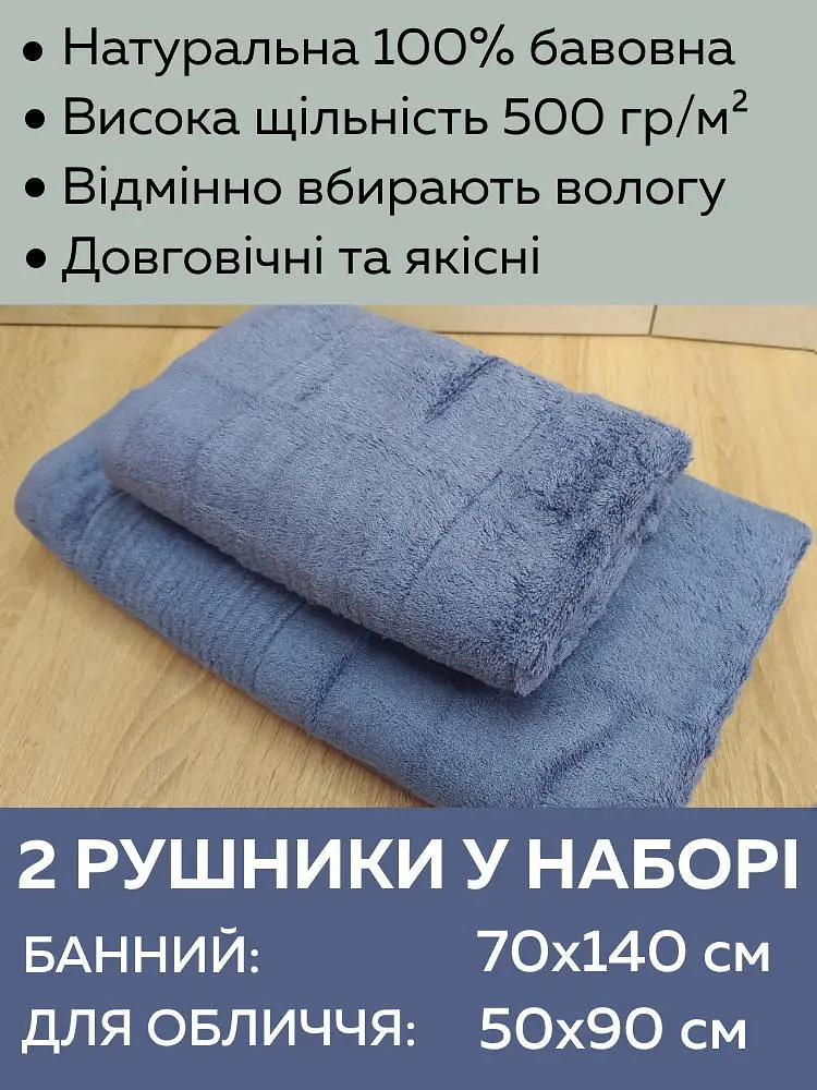 Набір турецьких бамбукових махрових рушників Cestepe 50х90+70х140 Bamboo Sarev Blue - фото 2
