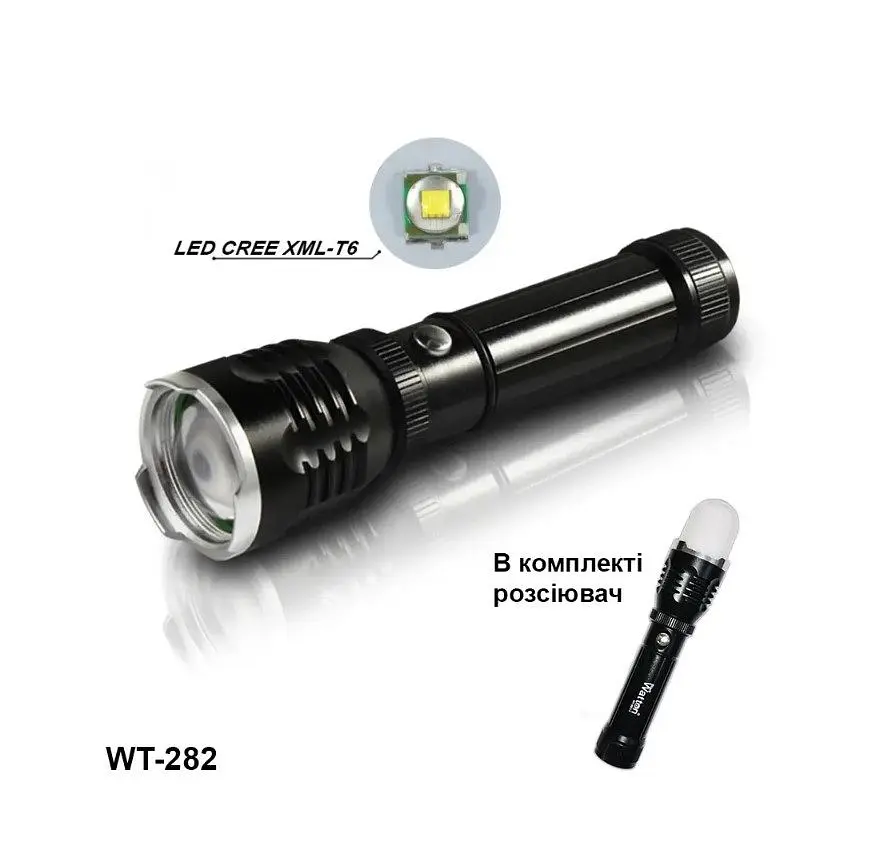 Ліхтарик з рассеивателем Watton WT-282-Q5, 1LED CREE Q5, 3W, 2 режими, ZOOM, ААА/18650 1300mAh - фото 3