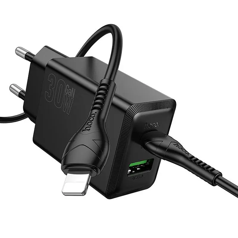 МЗП Hoco N71 Nuevo PD30W+QC3.0 (1USB-A/1C) + кабель Type-C to Lightning Black - фото 3