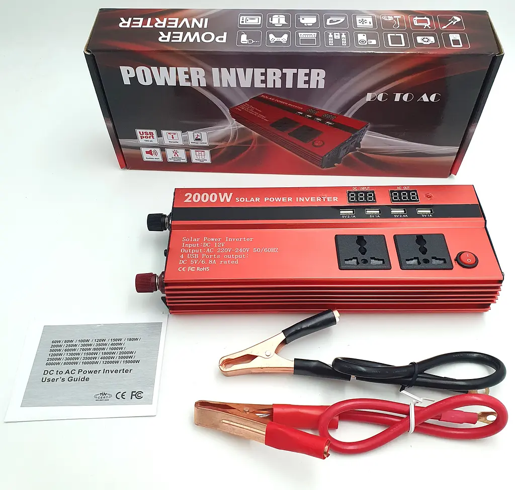 Автоінвертор 12 V-220 V перетворювач напруги 2000 W на виході 3 розетки та 4 USB-порти UKC AC/DC - фото 2