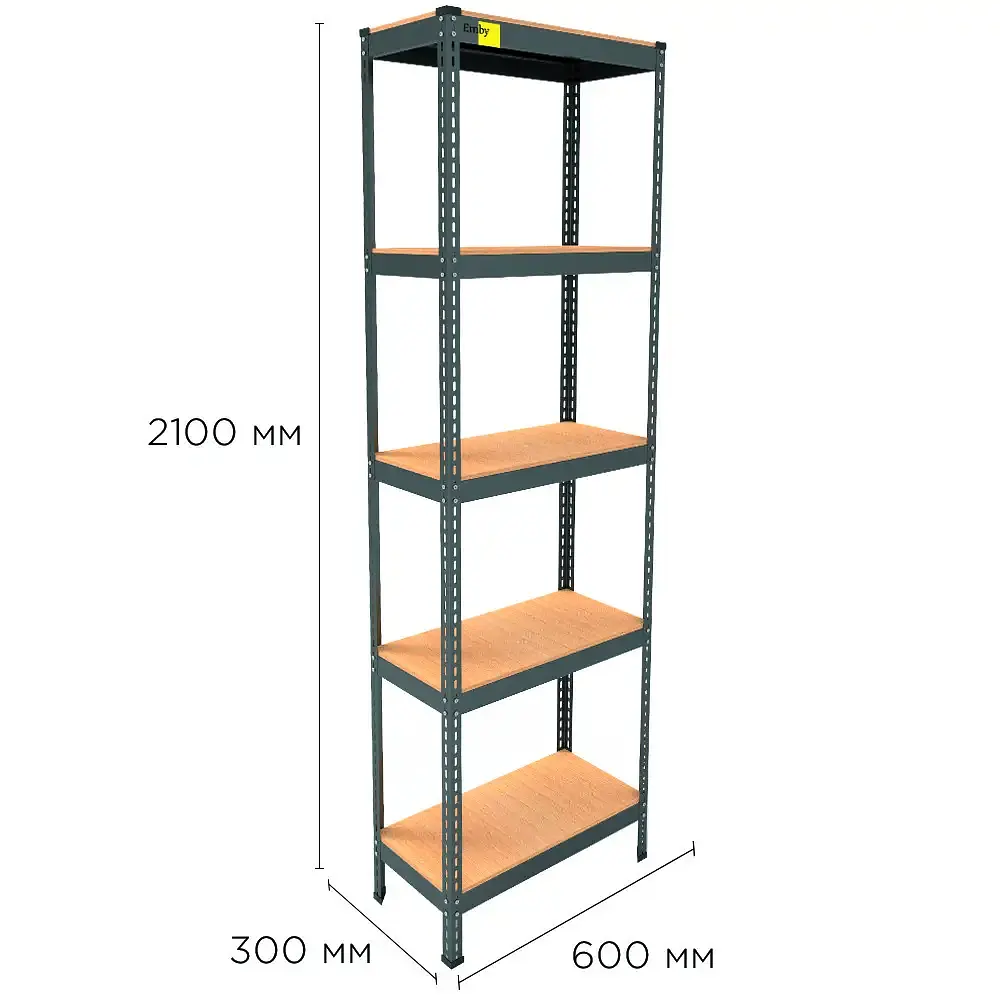 Металлический стеллаж Emby Light Series (размер 2100х600x300мм) 5 полок ДСП до 100кг Черный - фото 2
