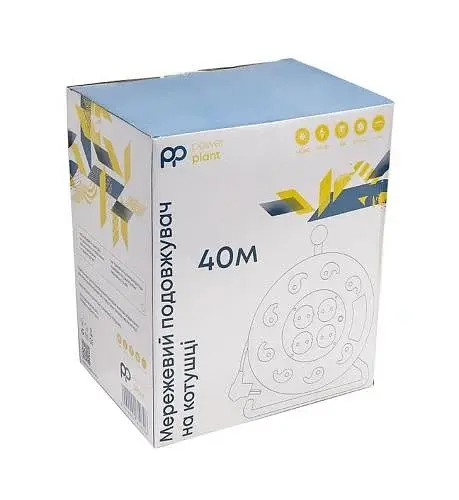 Подовжувач мережевий на котушці PowerPlant, 4 розетки, 40 м, Black, 8A, до 2.5 кВт, 2x1 мм² (PPRA08M400S4) - фото 4