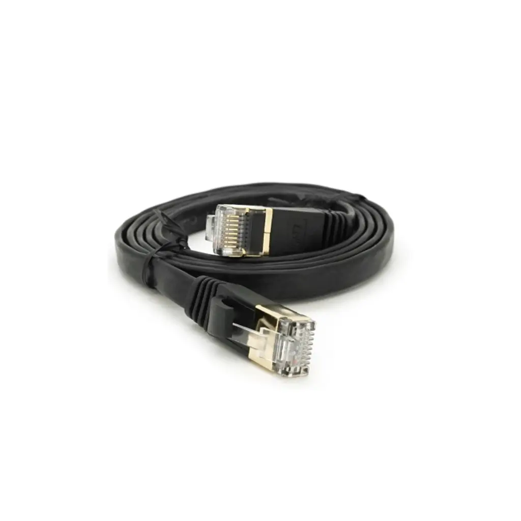 Патч-корд 1м UTP cat.7, CU, RJ45, плоский, black Weepda (PCMF-CU7/1.0Bk) - фото 2