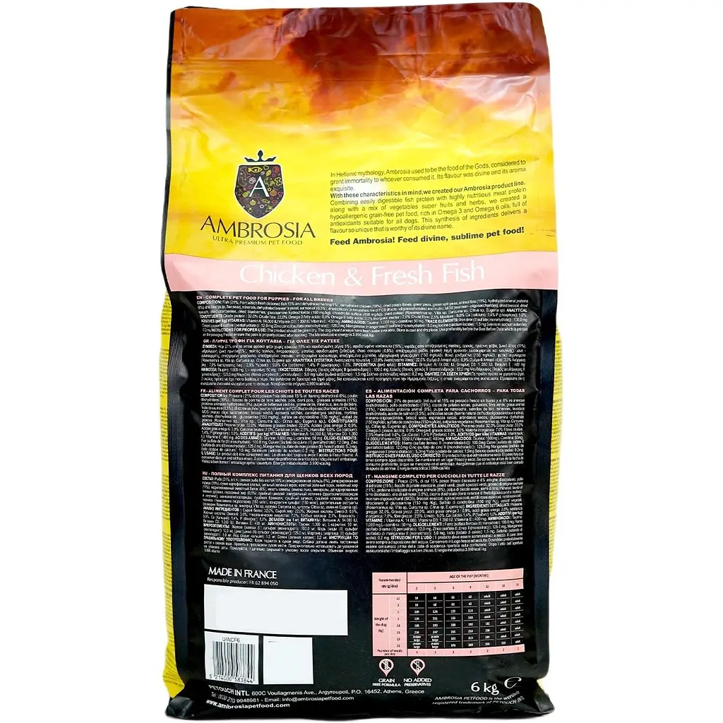 Уцінка. Сухий корм Ambrosia Grain Free для цуценят усіх порід з куркою та свіжою рибою 6 кг 06.12.26 - фото 2