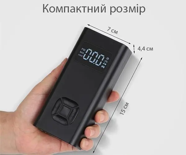 Портативний акумуляторний насос для шин 5V, чорний, 6500 мА - фото 4
