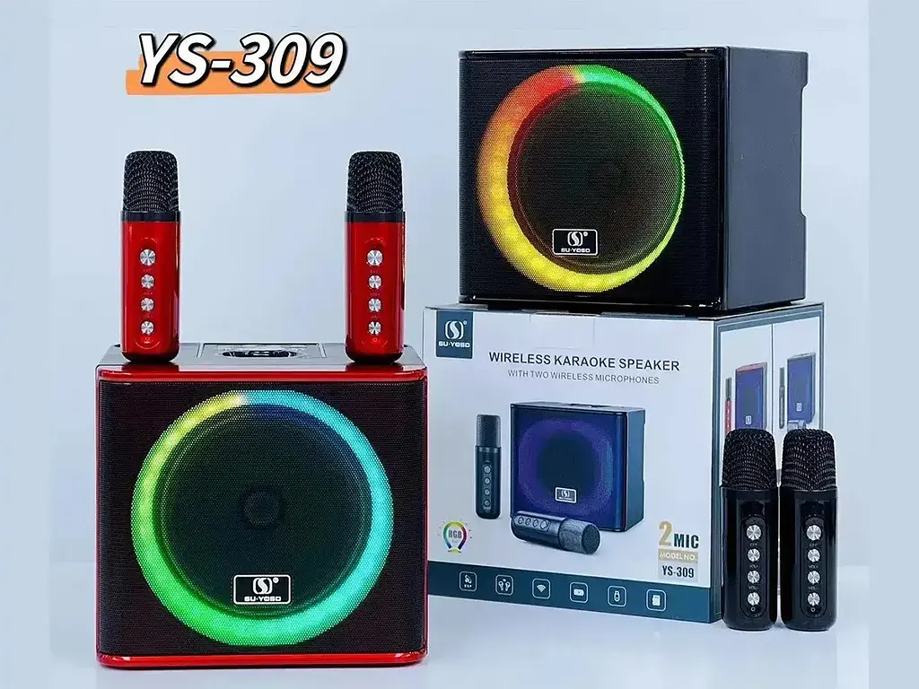 Музыкальная портативная Вluetooth колонка YS309 10W светодиодная подсветка 2 микрофона 2400 мАч Черная - фото 4