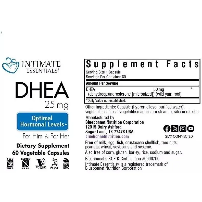 Дегидроэпиандростерон Bluebonnet Nutrition Intimate Essenitals DHEA 50 мг 60 вегетарианских капсул - фото 3